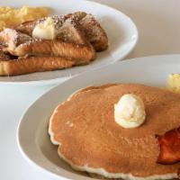 Good Morning Special · Classic Combo of two buttermilk pancakes, two eggs any style, and your choice of two bacon o...