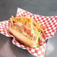 Lobster Roll (1) · Brioche roll, lettuce, fresh lobster mixed w/ house sauces  (Served cold no substitutions)