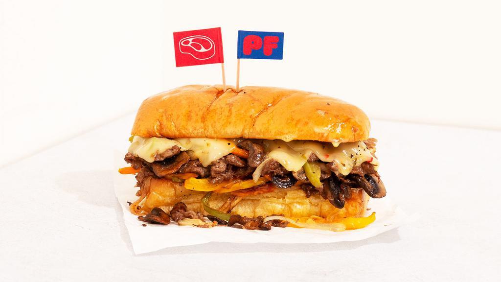 Loaded Cheesesteak · Steak sandwich with grilled onions, bell peppers, mushrooms, and your choice of cheese.