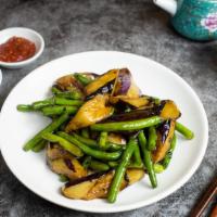 Are You Bean Served (Eggplant & String Beans) · Eggplants and fresh string beans stir fried in a black bean sauce. Garnished with spring oni...