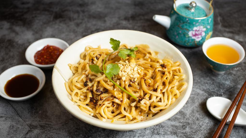 Spicy Tan Tan Noodles · Spicy noodles cooked in a creamy broth with peanut and chili oil