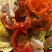 Asian Chop Chop Salad · Chicken, bell peppers, jicama, carrots, celery, scallions, toasted almonds, sesame vinaigret...