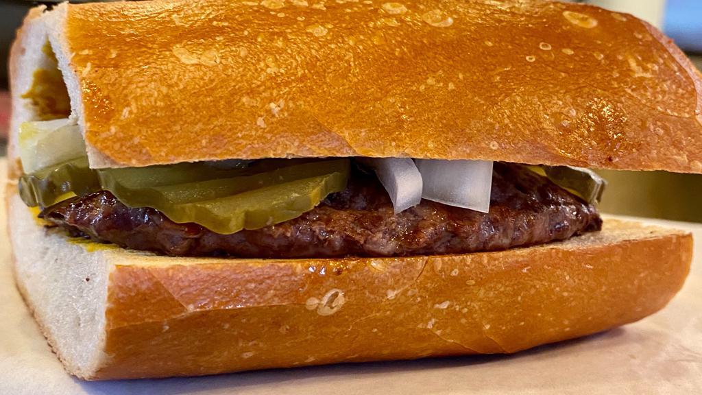 Hamburger · Burgers come with mustard, pickles and onions served on a San Francisco sourdough roll