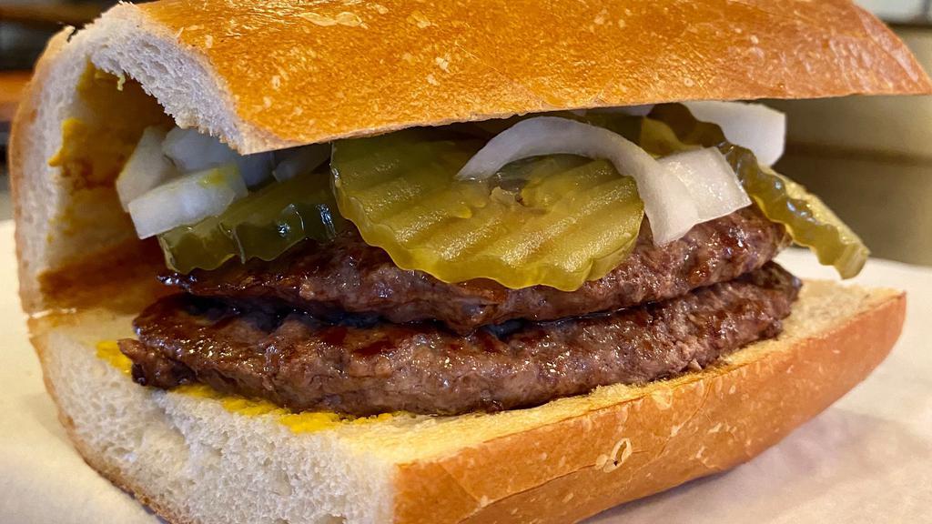 Double Burger · Burgers come with mustard, pickles and onions served on a San Francisco sourdough roll