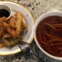 1. Tempura Udon · Noodle tempura, fish cake, vegetable, tofu, egg.