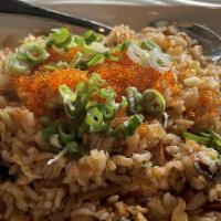 Unagi Fried Rice · eel, salmon skin, egg, tobiko, onion & green onion