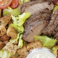 Metro Steak Salad · Romaine lettuce, grilled steak, herbed croutons, roasted red peppers, tomatoes and balsamic ...