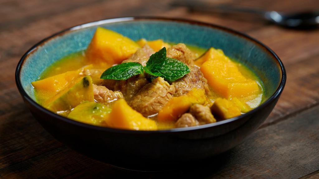 Chicken Pumpkin Stew · Gluten-free. Our interpretation of a popular burmese comfort food dish. Kabocha squash slowly stewed for hours with chicken thighs, onions, garlic, and ginger. A staff favorite.