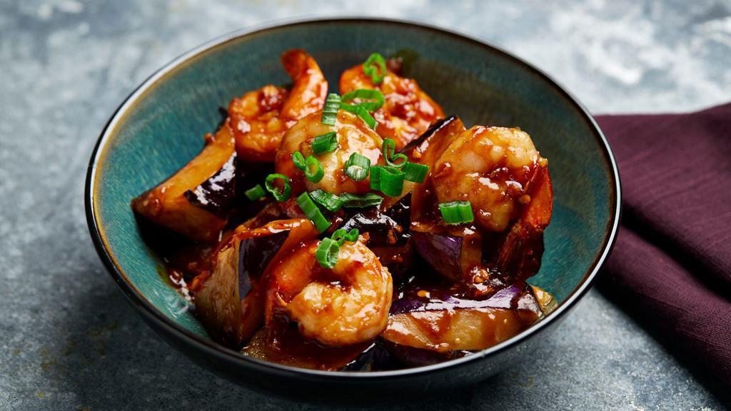 Shrimp & Eggplant with Garlic Sauce · Gluten-free. Shrimp and tender eggplant sauteed with a garlic and chili sauce topped with scallions. A staff favorite.