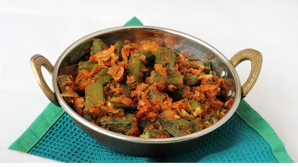 Bhindi Masala · Okra cooked with a special blend of spices and onions.