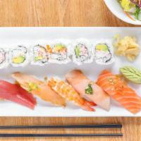 Sushi Lunch · 5pcs sushi nigiri chef’s choice + California roll or tekka maki.