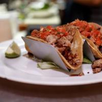 Tacos · Vegan. Two of your choice of either veggie carne asada, pollo verde, or portobello mushrooms...