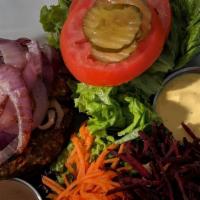 Veggie Burger · Vegan. Our award-winning burger a blend of fresh vegetables, sesame seeds, grains, and selec...