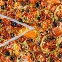 Veggie Pizza (Xl) · Go Green. Featuring black olives, mushrooms, bell pepper, red onions, and fresh chopped garl...