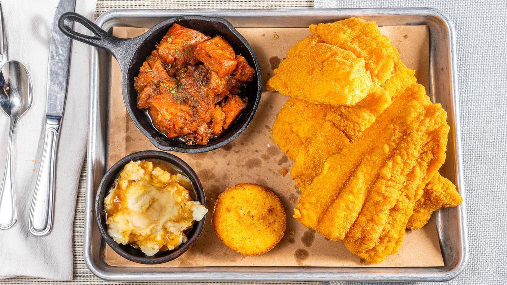 4 Piece Catfish Dinner · Comes with  2 Sides, a Medium Drink & 1 Muffin.
