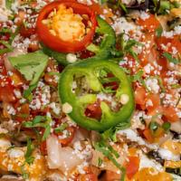 Burrito Bowl · spanish rice, refried beans, mix greens, choice of topping, crema, cheese, pico de gallo, ja...