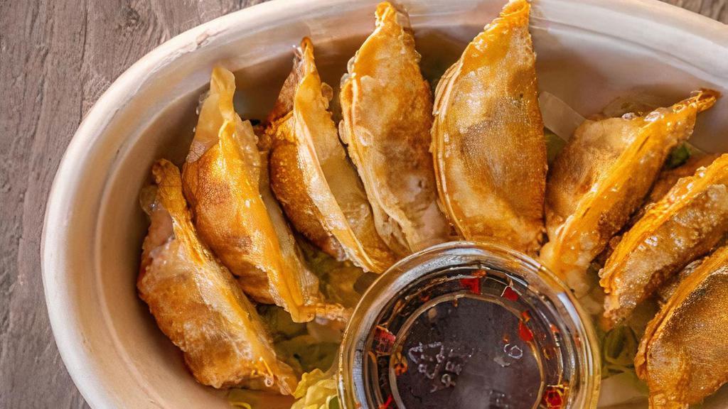 Potstickers · deep fried beef or veggie potstickers with homemade soy sauce mix
