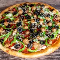 Combo Pizza · Salami, pepperoni, Italian sausage, ham, black olives, mushrooms, and bell peppers.