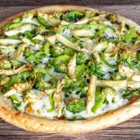 All Green Pizza · Spinach, broccoli, artichokes, green onions, bell peppers, and fresh garlic.