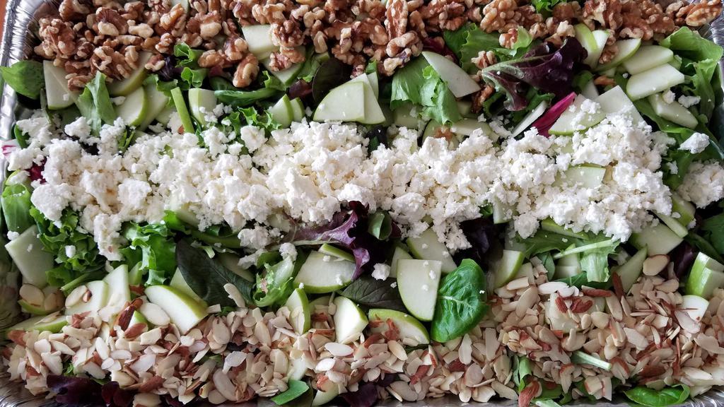 Baby Mix Salad · Baby mixed greens, apples, walnuts, Almonds, crumbled feta cheese, and balsamic vinaigrette.