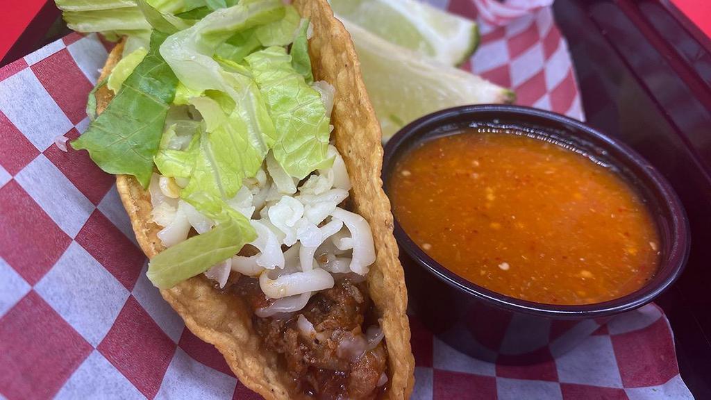 Crispy Taco - Steak · Our homemade crispy taco filled with our carne asada, lettuce, and cheese.