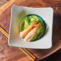 Ebi Sunomono · Japanese style cucumber salad topped with steamed ebi shrimp