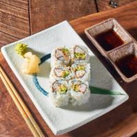 California Roll · Imitation crab meat and avocado roll topped with roast sesame