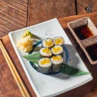 Oshinko Roll · Japanese yellow pickles roll topped with roast sesame