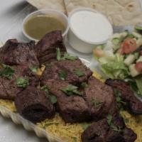 Beef Kabob · Halal Tender Sirloin marinated and slow roasted over live charcoal.