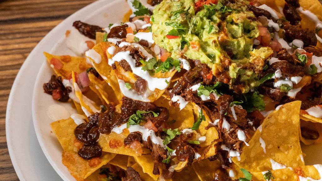 Loaded Nachos · Nacho Cheese | Shredded Cheese Blend | Guacamole | Pinto Beans | House Made Salsa | Pickled Jalapeno | Sour Cream | Pico de Gallo | Choice of Meat