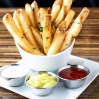 Vegan Fries · Choose Two Sauces: Garlic Aioli, Smoky Ketchup, Curry Aioli, Herbed Yogurt, BBQ, House Ranch...