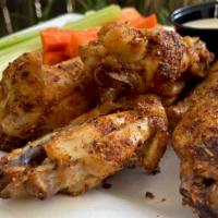 Chicken Wings · 6 pc. Cajun dry rub with Ranch/ Blue Cheese or Teriyaki glazed wings served with Carrots & C...
