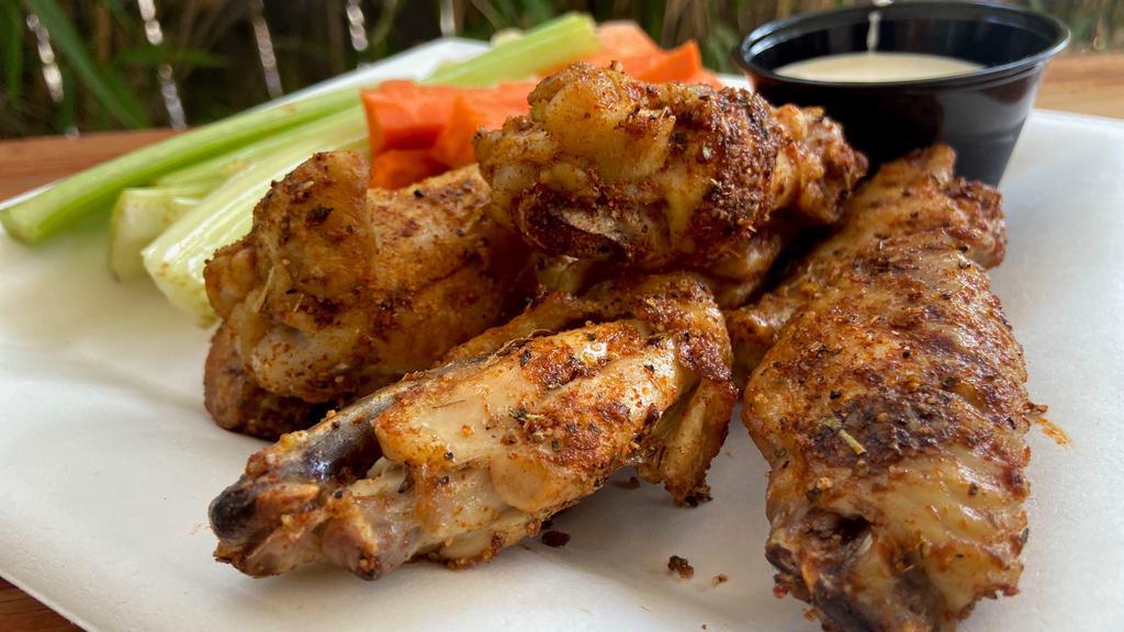 Chicken Wings · 6 pc. Cajun dry rub with Ranch/ Blue Cheese or Teriyaki glazed wings served with Carrots & Celery.