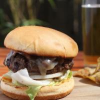 Jammin' Burger · 8oz. short rib & chuck patty topped with house-made bacon jam, aged white cheddar & LTO on a...