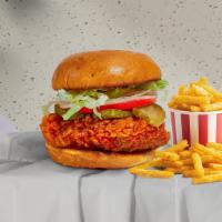 State Of The Spice Chicken Sandwich · Crispy fried chicken, sliced tomatoes, lettuce, caramelized onion and jalapenos topped with ...