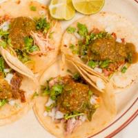 Street Tacos · Regular tortilla. grilled beef, chicken, carnitas, pork, al pastor, lengua.