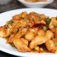 KungPao Shrimp 깐풍새우 · Deep-fried, then Dry Sauteed Shrimp in Mild Spicy House Sauce with Garlic.