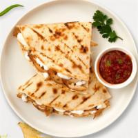 Super Duper Quesadilla · Melted cheese with sour cream, lettuce, tomato, salsa and your choice of meat.