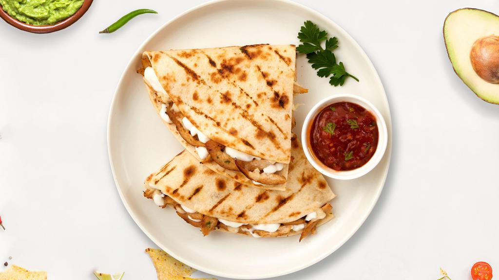 Super Duper Quesadilla · Melted cheese with sour cream, lettuce, tomato, salsa and your choice of meat.