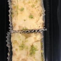 Turkish baklava (2pc) · Turkish baklava stuffed pistachio.