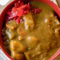 Hot Curry Bowl · House made Japanese style curry topped with Fukujin Zuke (assorted pickled vegetables) and y...