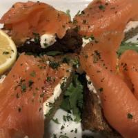 Smoked Salmon on Brown Bread · Freshly made Irish soda bread, topped with cream cheese, smoked salmon & capers
