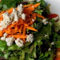 SPRING MIX SALAD · Spring Mix, tomato, carrot, gorgonzola cheese and balsamic vinaigrette dressing