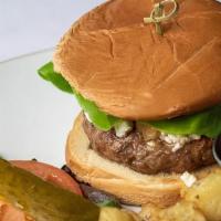 LAMB BURGER · Caramelized onion, tomato, butter lettuce and roasted potatoes Choice of Feta Cheese or Ched...