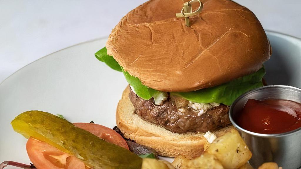 LAMB BURGER · Caramelized onion, tomato, butter lettuce and roasted potatoes Choice of Feta Cheese or Cheddar Cheese