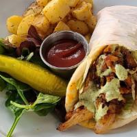 CHICKEN PITTA WRAP · Butter lettuce, pepperoncini peppers, caramelized onion, basil pesto aioli
