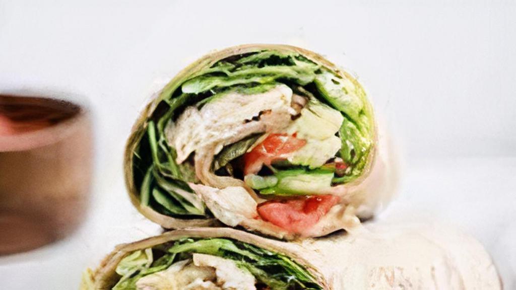 Caesar Chicken Wrap · Grilled Chicken, Bacon, Romaine Lettuce, Caesar Dressing. Served with choice of soup, salad, or fries.
