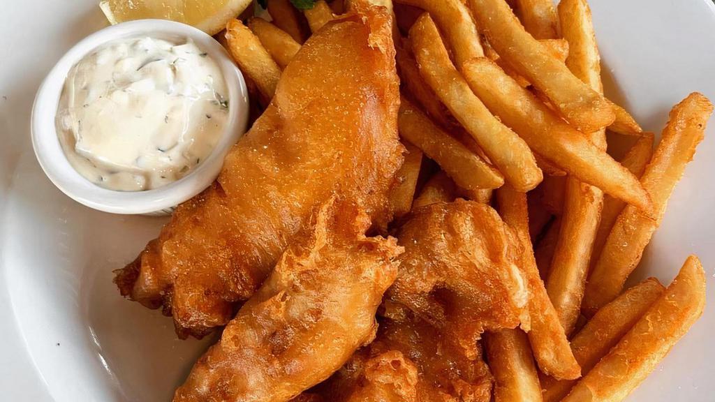 Fish AND chips · Beer-battered Local Cod, tartar sauce, lemon, with a side of fries