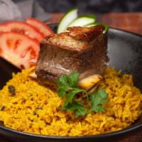 Beef Short Rib Biryani Rice · Braised Beef Short Rib, Puffed Turmeric Curry Rice, Cucumber, Fried Shallot, Cilantro, Tomat...