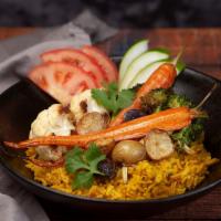 Roasted Vegetables Biryani Rice · Roasted Vegetables, Puffed Turmeric Curry Rice, Cucumber, Fried Shallot, Cilantro, Tomato an...